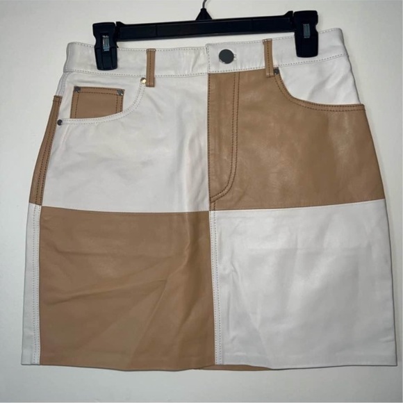 Song of Style Two-Tone Leather Mini Skirt - Cream and White - Picture 9 of 9